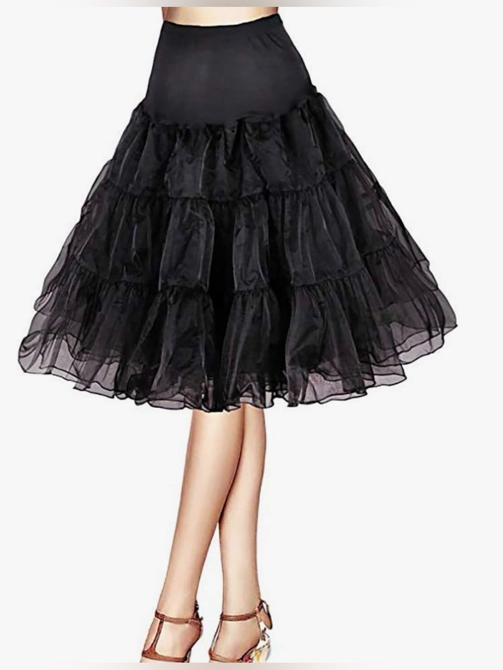 Women's Black Tiered Circle tulle crenoline petticoat underskirt 50s party